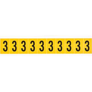 Individual Number and Letter Labels - 3, Black on Yellow, 1", 10