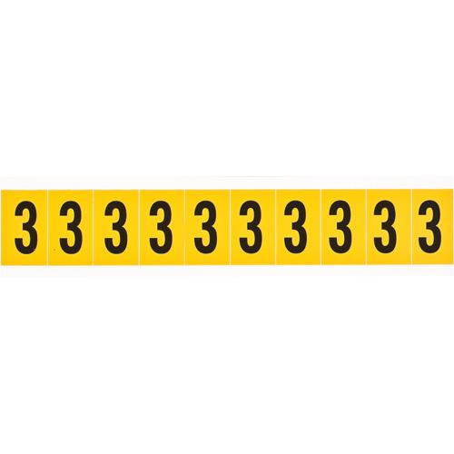 Individual Number and Letter Labels - 3, Black on Yellow, 1", 10
