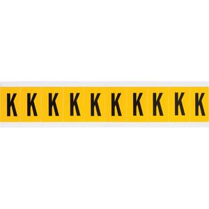Individual Number and Letter Labels - K, Black on Yellow, 1", 10