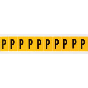 Individual Number & Letter Labels - P, Black on Yellow, 1", 10