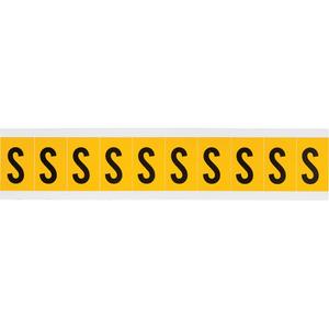 Individual Number & Letter Labels - S, Black on Yellow, 1", 10