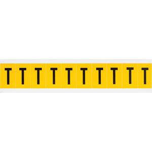 Individual Number & Letter Labels - T, Black on Yellow, 1", 10