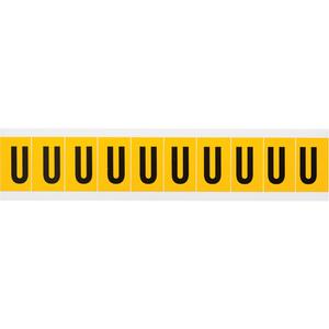 Individual Number & Letter Labels - U, Black on Yellow, 1", 10