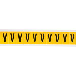 Individual Number & Letter Labels - V, Black on Yellow, 1", 10