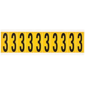Individual Number and Letter Labels - 3, Black on Yellow, 2", 10