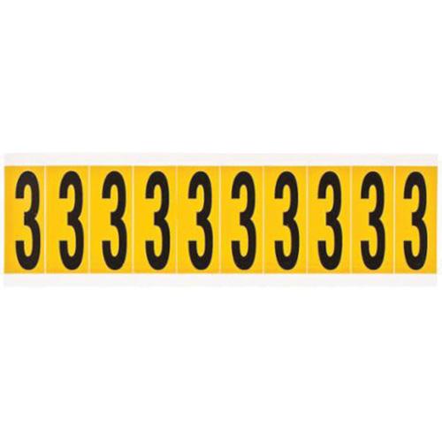 Individual Number and Letter Labels - 3, Black on Yellow, 2", 10