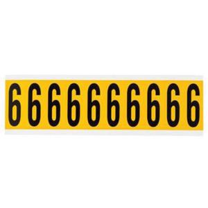 Individual Number and Letter Labels - 6, Yellow on Black, 2", 10
