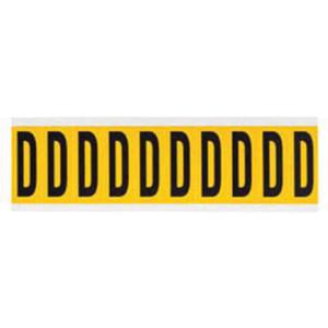 Individual Number and Letter Labels - D, Black on Yellow, 2", 10