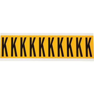 Individual Number and Letter Labels - K, Black on Yellow, 2", 10