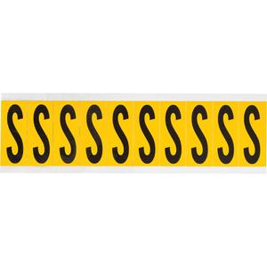 Individual Number & Letter Labels - S, Black on Yellow, 2", 10