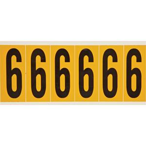 Individual Number and Letter Labels - 6, Black on Yellow, 3", 6