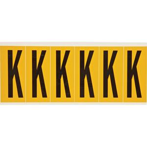 Individual Number and Letter Labels - K, Black on Yellow, 3", 6