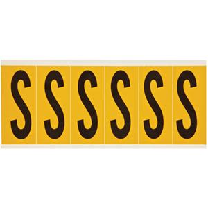 Individual Number & Letter Labels - S, Black on Yellow, 3", 6