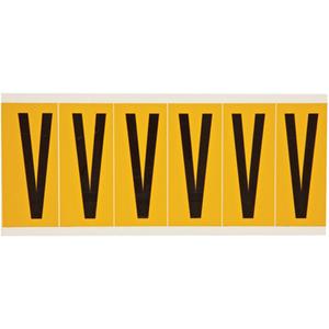 Individual Number & Letter Labels - V, Black on Yellow, 3", 6