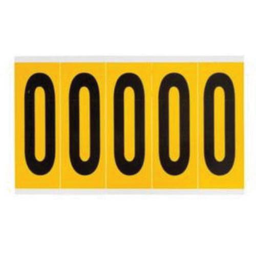 Individual Number and Letter Labels - 0, Black on Yellow, 4", 5