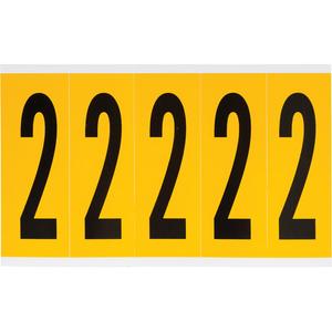 Individual Number and Letter Labels - 2, Black on Yellow, 4", 5