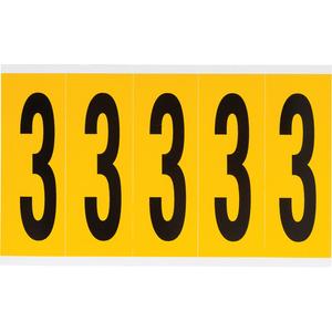 Individual Number and Letter Labels - 3, Black on Yellow, 4", 5