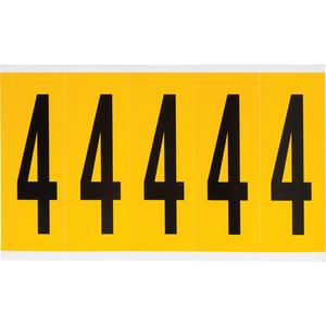 Individual Number and Letter Labels - 4, Black on Yellow, 4", 5