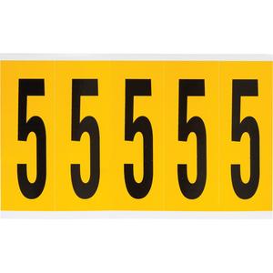 Individual Number and Letter Labels - 5, Black on Yellow, 4", 5