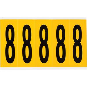 Individual Number and Letter Labels - 8, Black on Yellow, 4", 5
