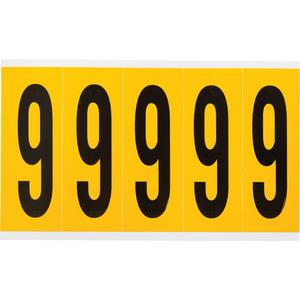 Individual Number and Letter Labels - 9, Black on Yellow, 4", 5