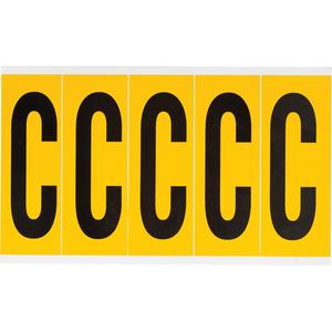 Individual Number and Letter Labels - C, Black on Yellow, 4", 5