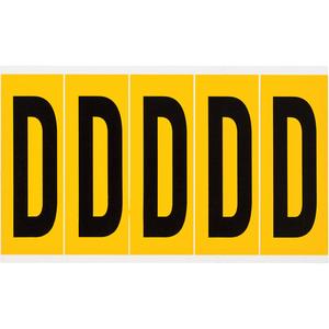 Individual Number and Letter Labels - D, Black on Yellow, 4", 5