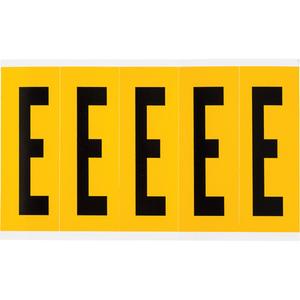 Individual Number and Letter Labels - E, Black on Yellow, 4", 5