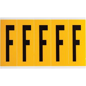 Individual Number and Letter Labels - F, Black on Yellow, 4", 5