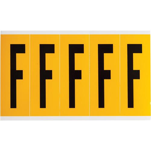 Individual Number and Letter Labels - F, Black on Yellow, 4", 5