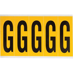 Individual Number and Letter Labels - G, Black on Yellow, 4", 5