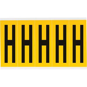 Individual Number and Letter Labels - H, Black on Yellow, 4", 5