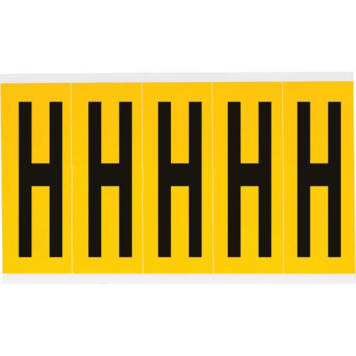 Individual Number and Letter Labels - H, Black on Yellow, 4", 5