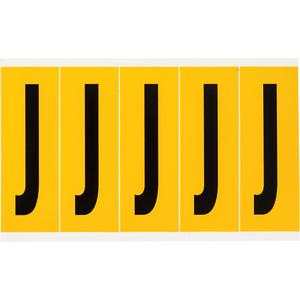 Individual Number and Letter Labels - J, Black on Yellow, 4", 5