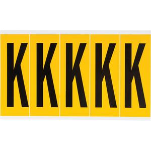 Individual Number and Letter Labels - K, Black on Yellow, 4", 5