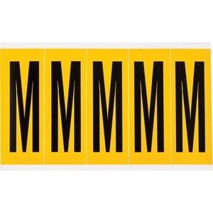 Individual Number & Letter Labels - M, Black on Yellow, 4", 5