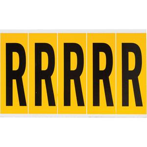 Individual Number & Letter Labels - R, Black on Yellow, 4", 5