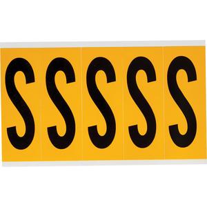 Individual Number & Letter Labels - S, Black on Yellow, 4", 5