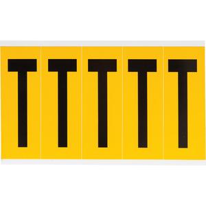 Individual Number & Letter Labels - T, Black on Yellow, 4", 5