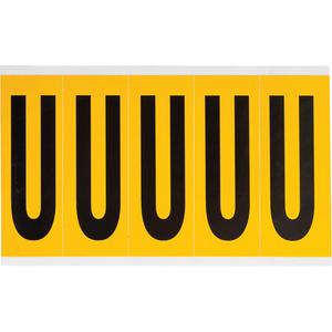 Individual Number & Letter Labels - U, Black on Yellow, 4", 5