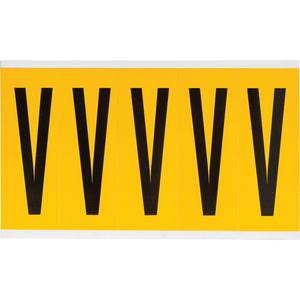 Individual Number & Letter Labels - V, Black on Yellow, 4", 5