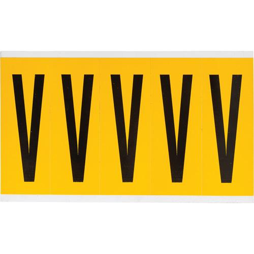 Individual Number & Letter Labels - V, Black on Yellow, 4", 5