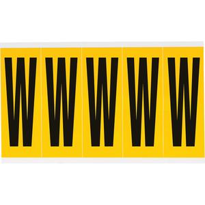 Individual Number & Letter Labels - W, Black on Yellow, 4", 5