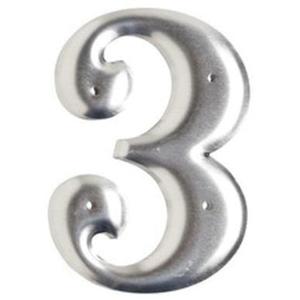 Aluminum Embossed Number and Letter Labels - 3, Silver, 3"
