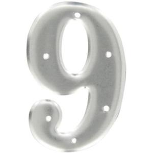 Aluminum Embossed Number and Letter Labels - 9, Silver, 3"