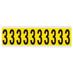 Repositionable Individual Number and Letter Labels - 3, Black on Yellow, 2", 10
