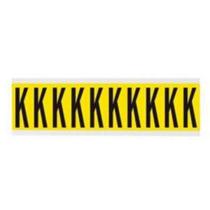 Repositionable Individual Number and Letter Labels - K, Black on Yellow, 2", 10