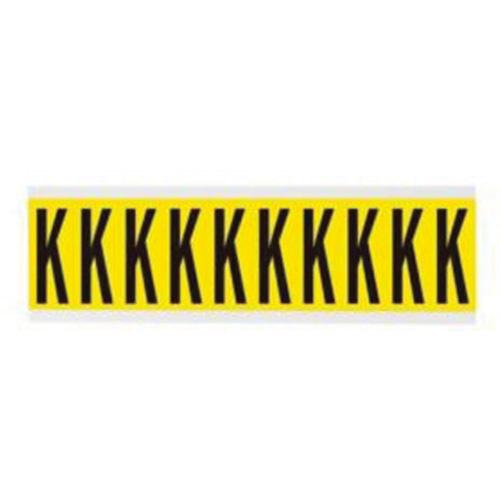 Repositionable Individual Number and Letter Labels - K, Black on Yellow, 2", 10