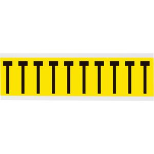 Repositionable Individual Number & Letter Labels - T, Black on Yellow, 2", 10
