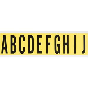 Repositionable Individual Number and Letter Labels - A/B/C/D/E/F/G/H/I/J, Black on Yellow, 2", 10